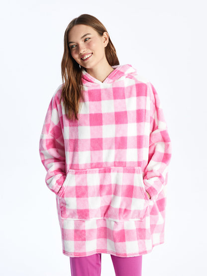 Hooded Plaid Long Sleeve Women's Plush Pajama Top