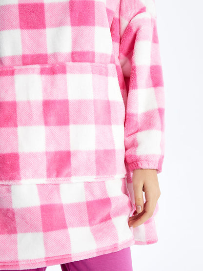 Hooded Plaid Long Sleeve Women's Plush Pajama Top