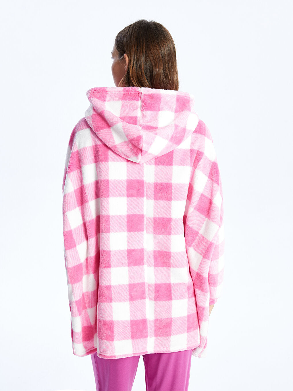 Hooded Plaid Long Sleeve Women's Plush Pajama Top