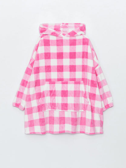 Hooded Plaid Long Sleeve Women's Plush Pajama Top