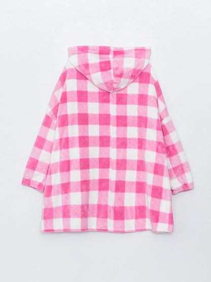 Hooded Plaid Long Sleeve Women's Plush Pajama Top