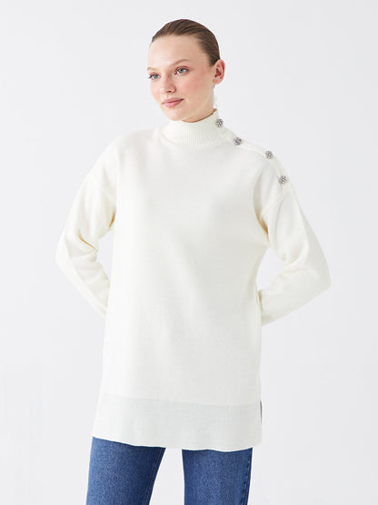 Half Turtleneck Plain Long Sleeve Women's Knitwear Tunic