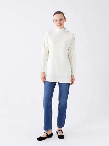 Half Turtleneck Plain Long Sleeve Women's Knitwear Tunic