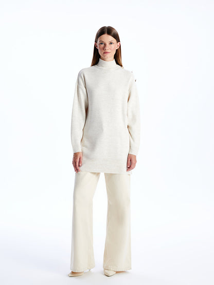 Half Turtleneck Plain Long Sleeve Women's Knitwear Tunic