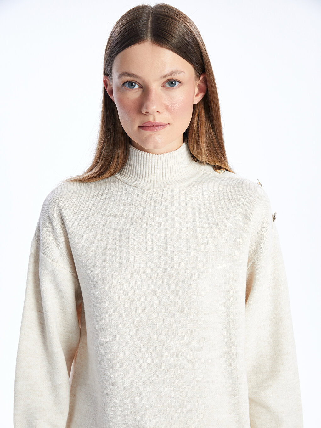 Half Turtleneck Plain Long Sleeve Women's Knitwear Tunic