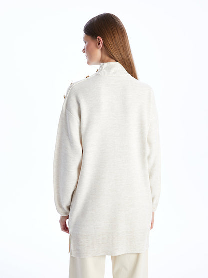 Half Turtleneck Plain Long Sleeve Women's Knitwear Tunic