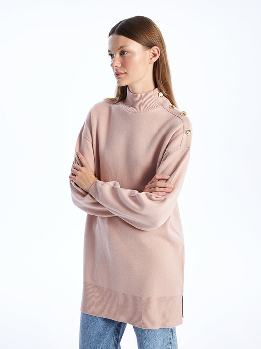 Half Turtleneck Plain Long Sleeve Women's Knitwear Tunic