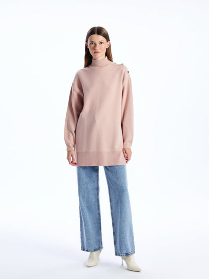 Half Turtleneck Plain Long Sleeve Women's Knitwear Tunic