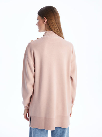 Half Turtleneck Plain Long Sleeve Women's Knitwear Tunic