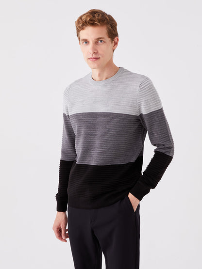 Crew Neck Long Sleeve Color Block Men's Knitwear Sweater