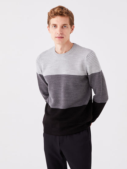 Crew Neck Long Sleeve Color Block Men's Knitwear Sweater