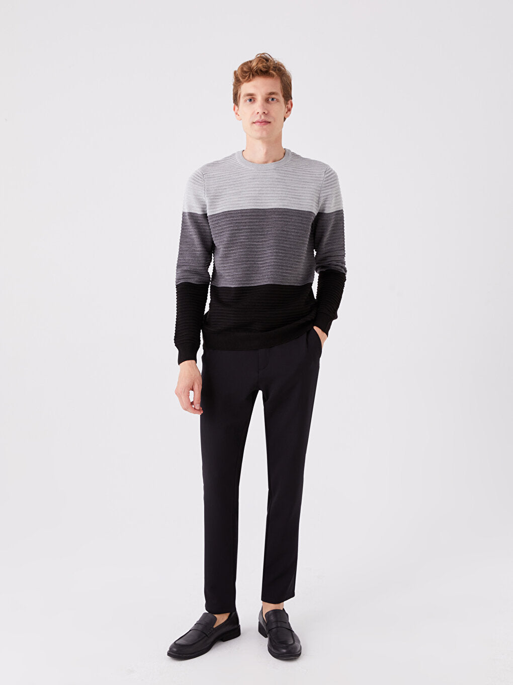 Crew Neck Long Sleeve Color Block Men's Knitwear Sweater