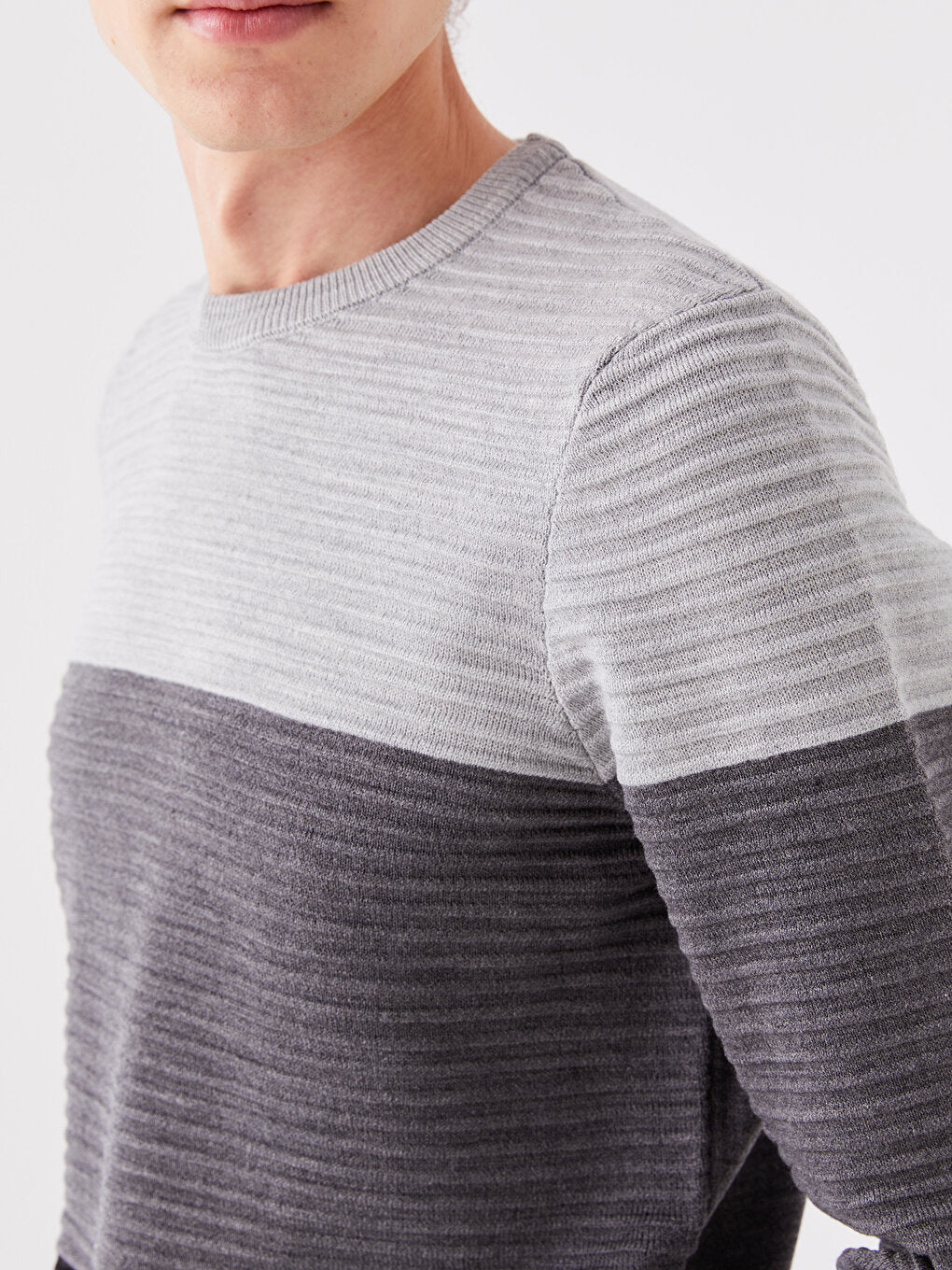 Crew Neck Long Sleeve Color Block Men's Knitwear Sweater