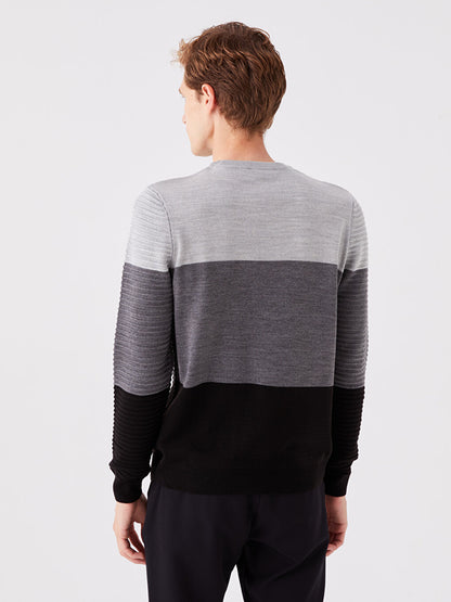 Crew Neck Long Sleeve Color Block Men's Knitwear Sweater