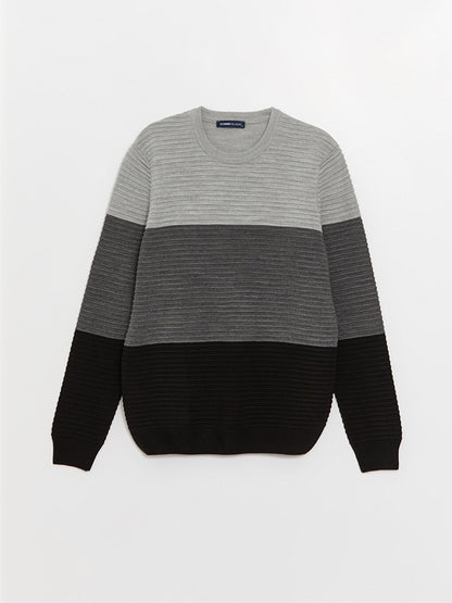 Crew Neck Long Sleeve Color Block Men's Knitwear Sweater