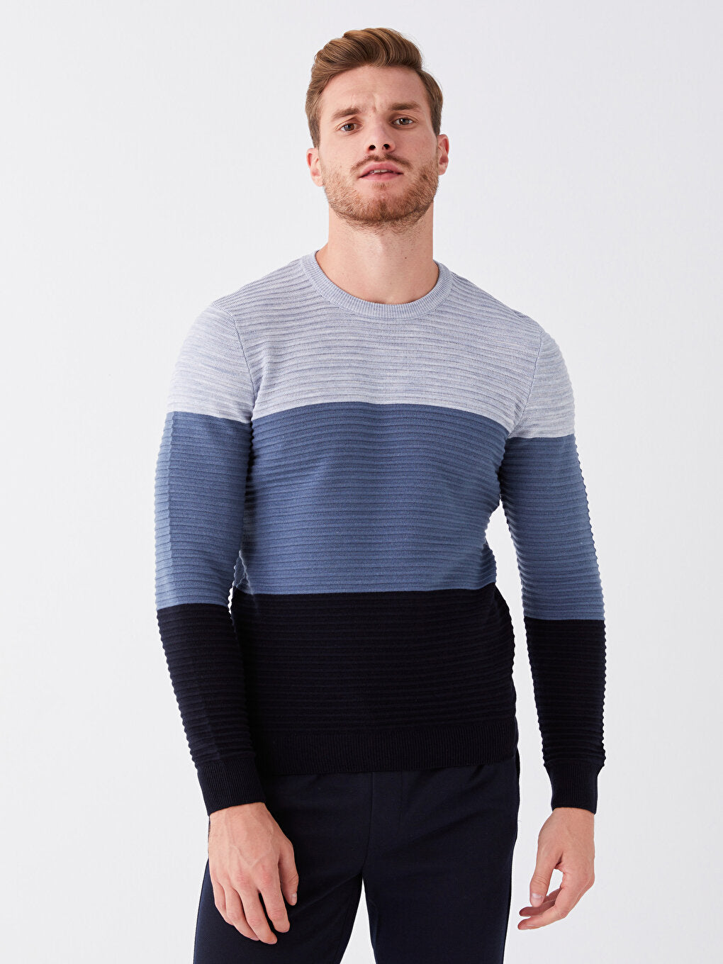 Crew Neck Long Sleeve Color Block Men's Knitwear Sweater