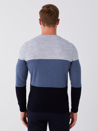 Crew Neck Long Sleeve Color Block Men's Knitwear Sweater