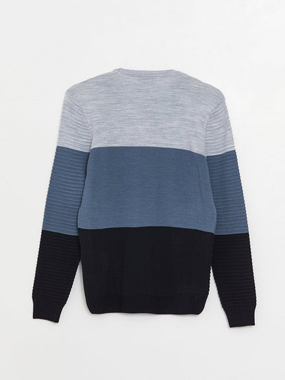 Crew Neck Long Sleeve Color Block Men's Knitwear Sweater