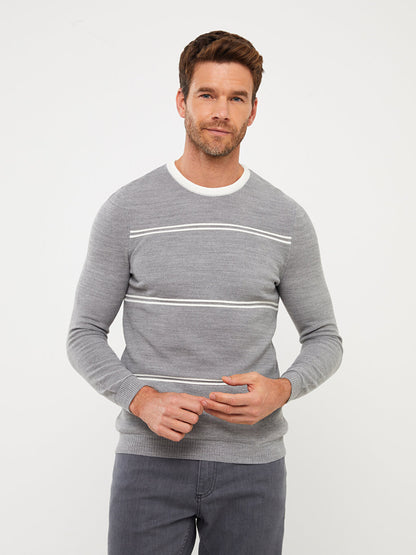 Crew Neck Long Sleeve Striped Men's Knitwear Sweater