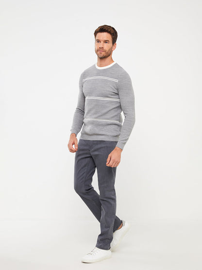 Crew Neck Long Sleeve Striped Men's Knitwear Sweater