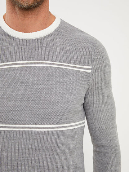 Crew Neck Long Sleeve Striped Men's Knitwear Sweater