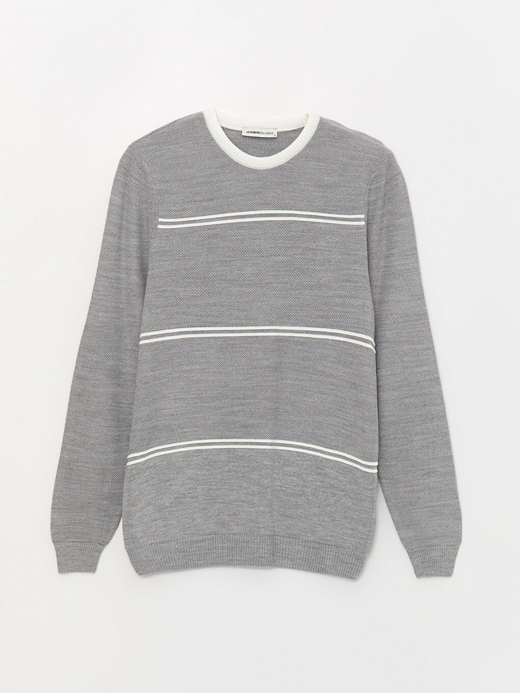 Crew Neck Long Sleeve Striped Men's Knitwear Sweater