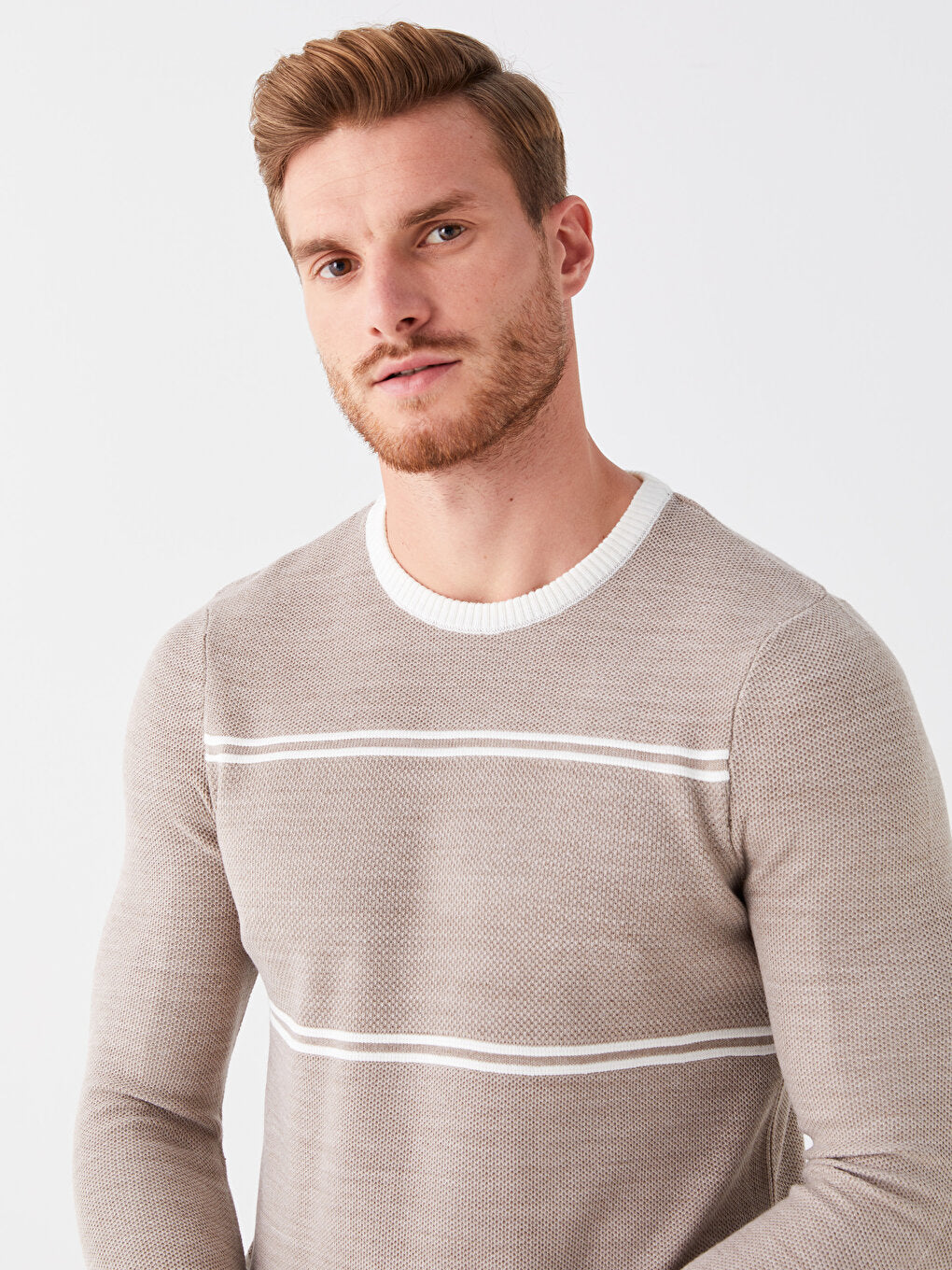 Crew Neck Long Sleeve Striped Men's Knitwear Sweater