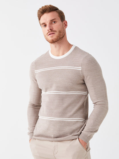 Crew Neck Long Sleeve Striped Men's Knitwear Sweater