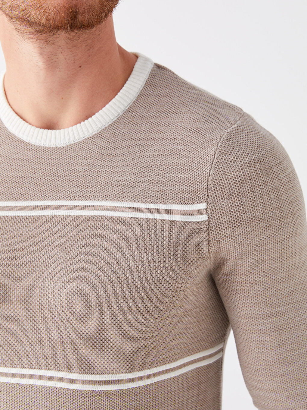 Crew Neck Long Sleeve Striped Men's Knitwear Sweater