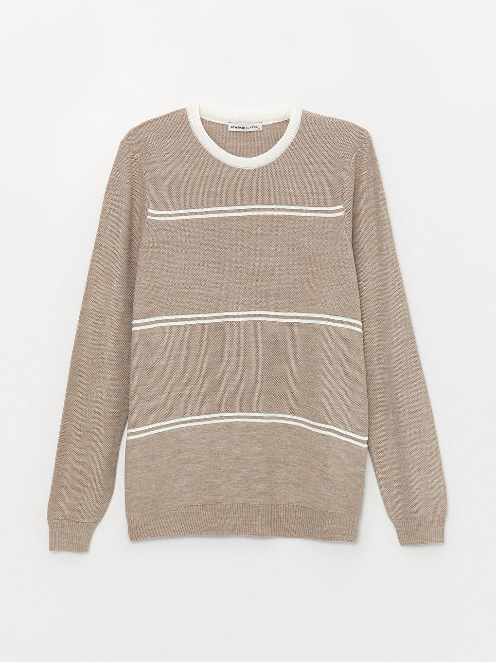 Crew Neck Long Sleeve Striped Men's Knitwear Sweater