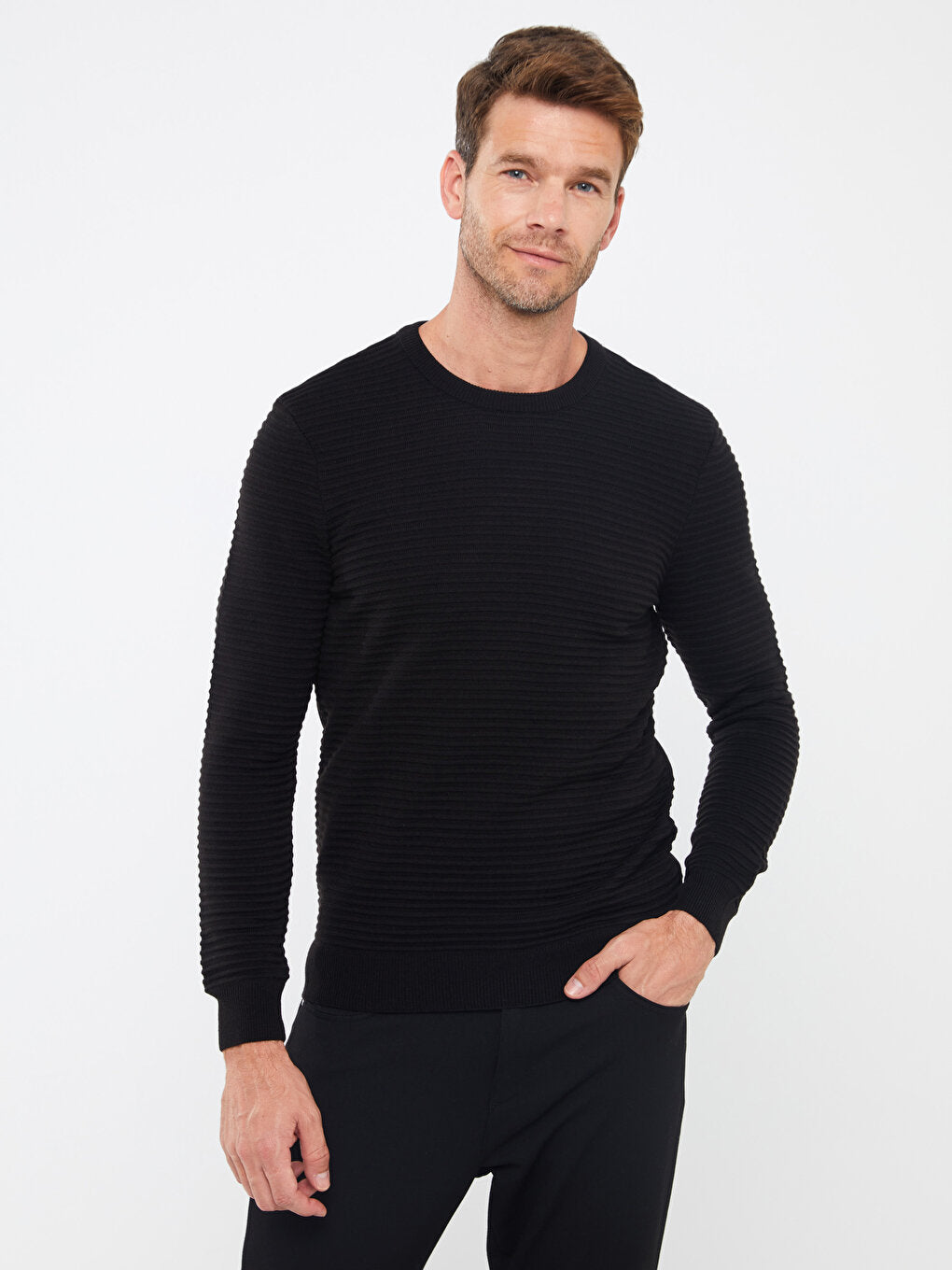 Crew Neck Long Sleeve Men's Knitwear Sweater