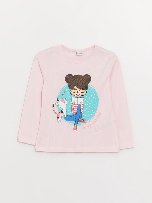 Crew Neck Printed Long Sleeve Girls' T-Shirt