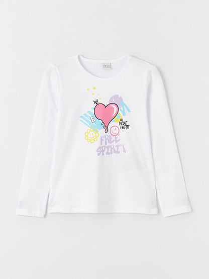 Crew Neck Printed Long Sleeve Girls' T-Shirt