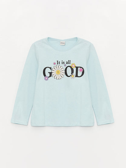 Crew Neck Printed Long Sleeve Girls' T-Shirt