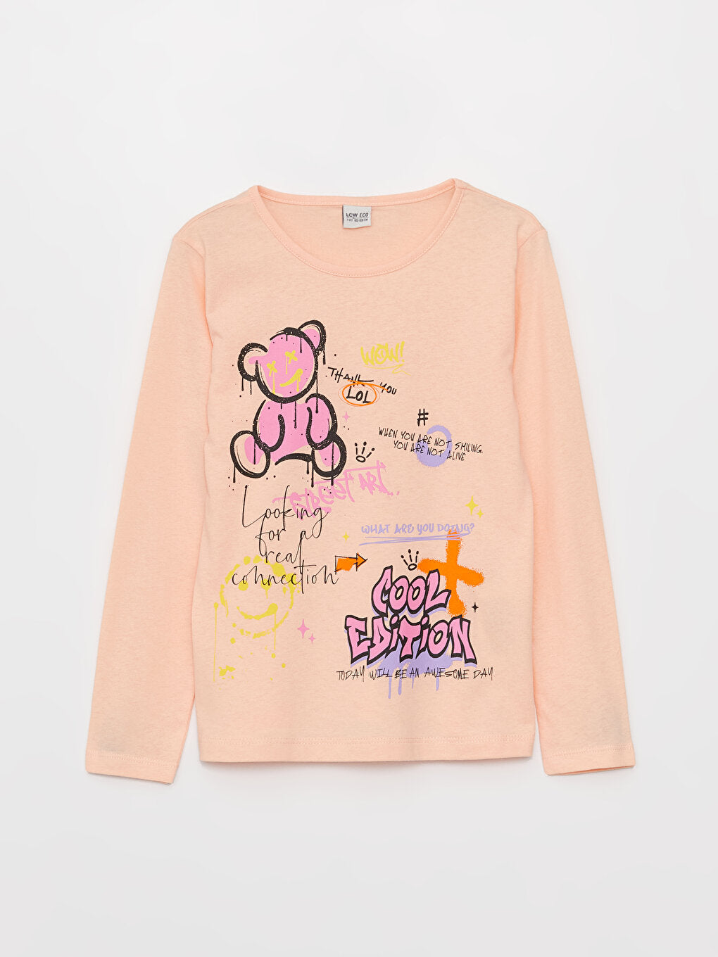 Crew Neck Printed Long Sleeve Girls' T-Shirt