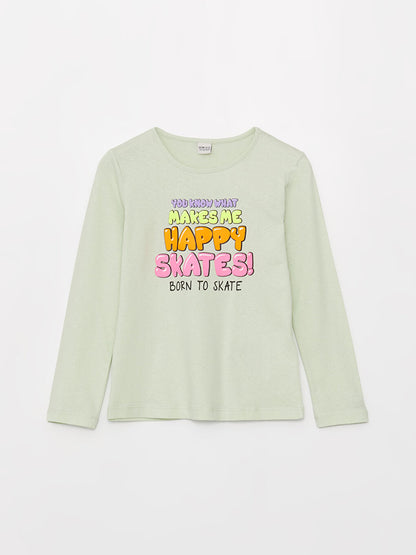 Crew Neck Printed Long Sleeve Girl's T-Shirt