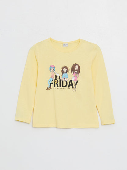 Crew Neck Printed Long Sleeve Girls' T-Shirt