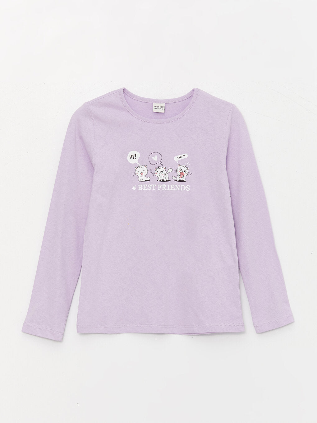 Crew Neck Printed Long Sleeve Girls' T-Shirt