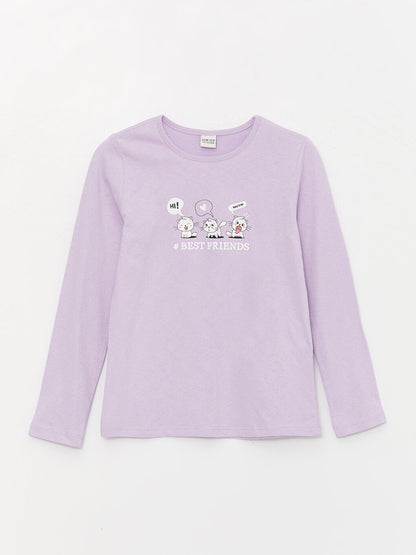 Crew Neck Printed Long Sleeve Girls' T-Shirt