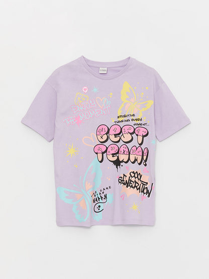 Crew Neck Printed Short Sleeve Girls' T-Shirt