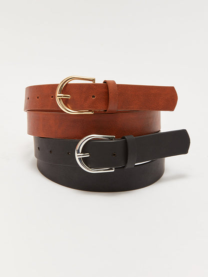 Leather Look Thin Women's Belt 2 Pack