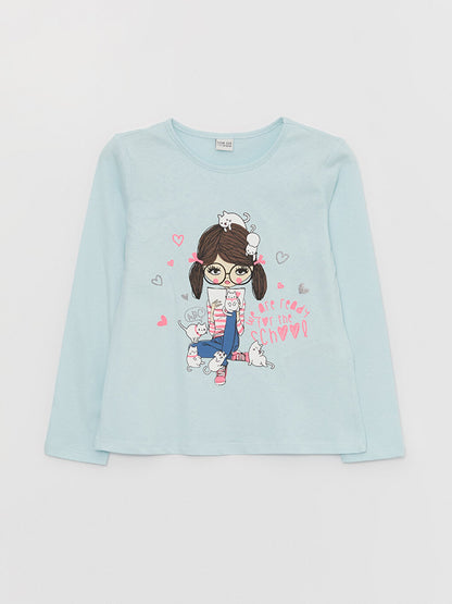 Crew Neck Printed Long Sleeve Girls' T-Shirt