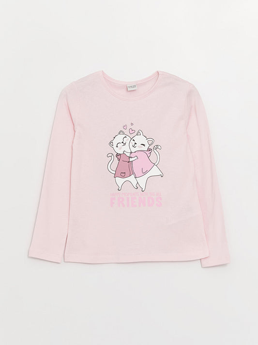 Crew Neck Printed Long Sleeve Girls' T-Shirt