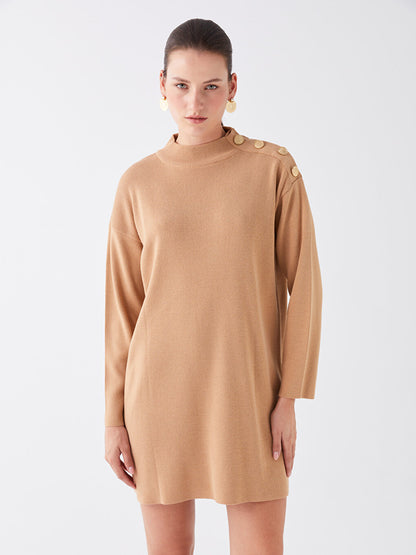 Half Turtleneck Plain Long Sleeve Oversize Women's Knitwear Tunic