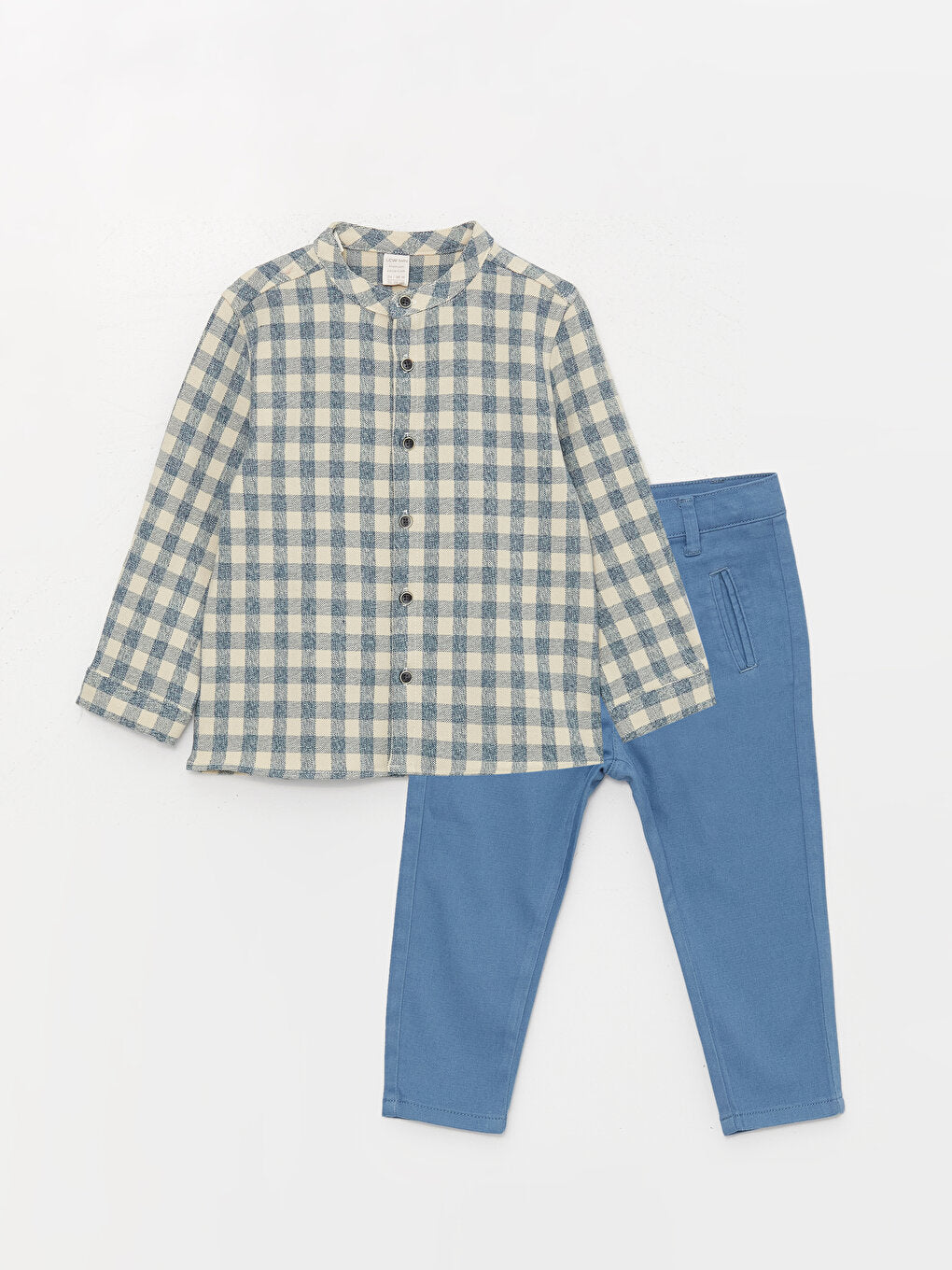 Plaid Patterned Long Sleeve Baby Boy Shirt and Trousers 2-Piece Set