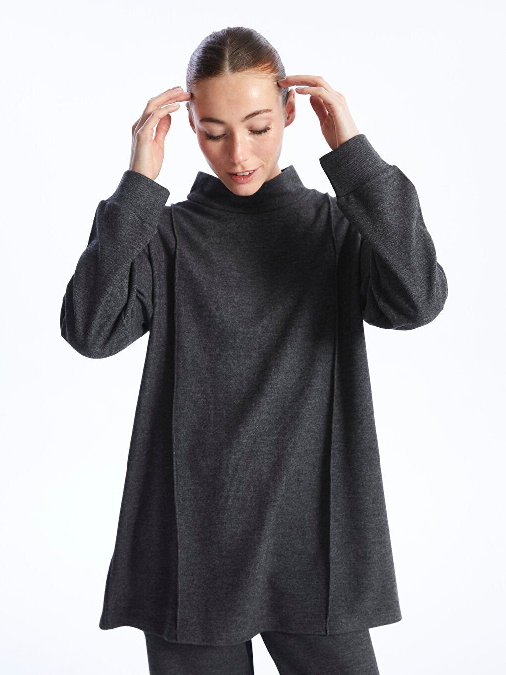 High Collar Plain Long Sleeve Women's Tunic