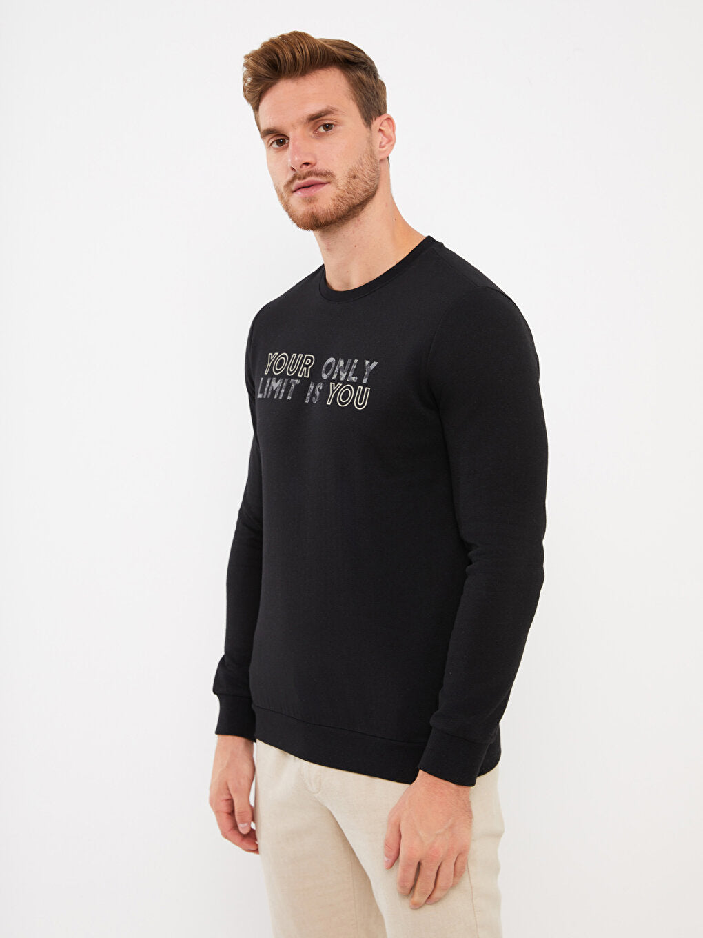 Crew Neck Long Sleeve Printed Men's Sweatshirt