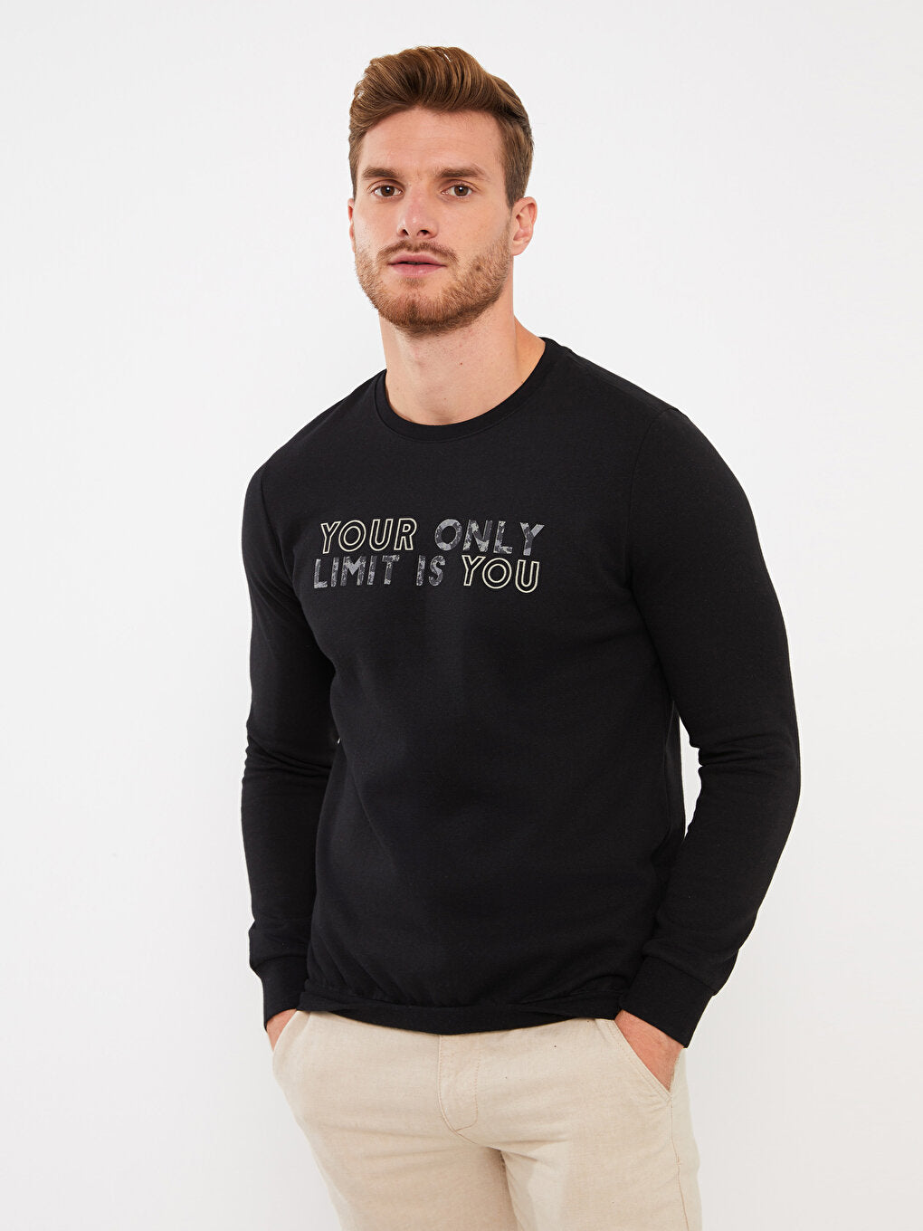 Crew Neck Long Sleeve Printed Men's Sweatshirt