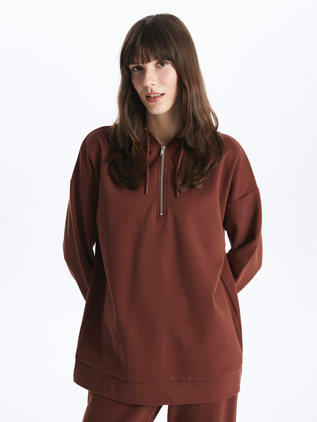 Hooded Plain Long Sleeve Women's Tunic