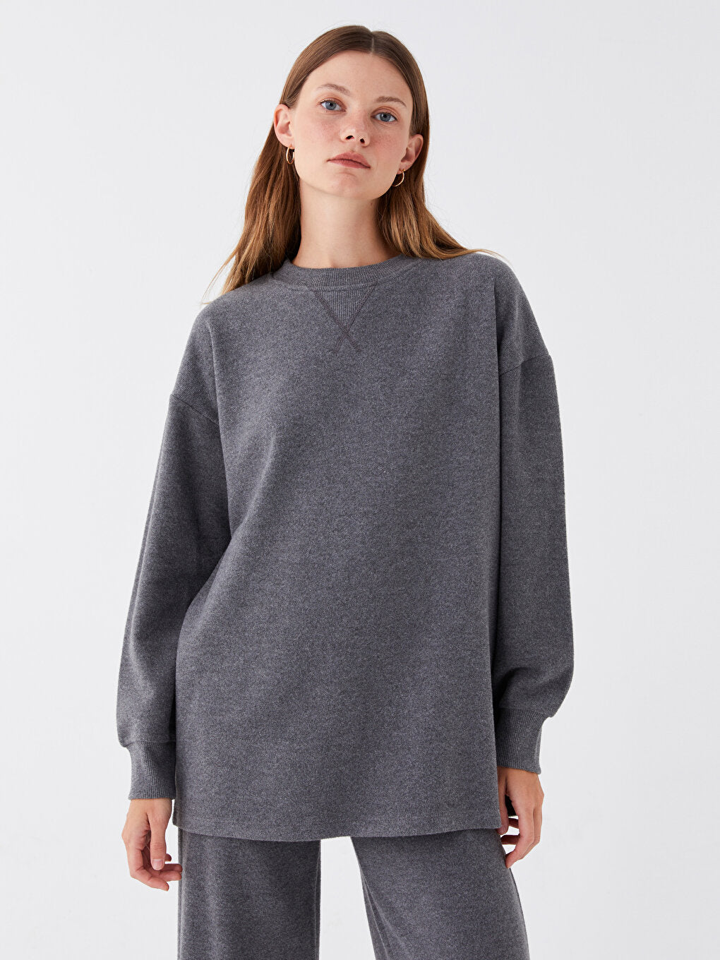 Crew Neck Plain Long Sleeve Women's Tunic